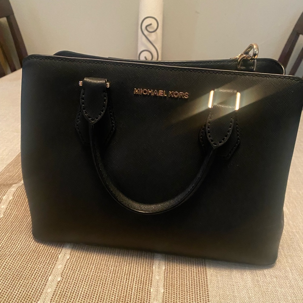 Michael Kors black leather crossbody satchel purse bag